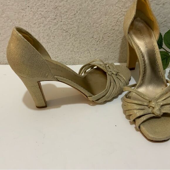Giorgio Armani heels metallic gold strappy knot 37.5 B Italy - Picture 3 of 12